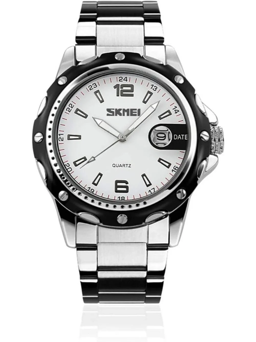 Men's Silver White Analog Quartz Stainless Steel Waterproof Luxury Wrist Watch